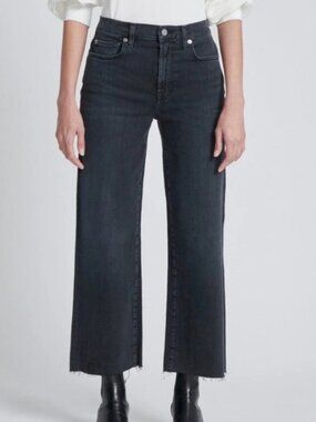 7 For All Mankind Women's Cropped Alexa Black Wide-Leg Jeans - 25